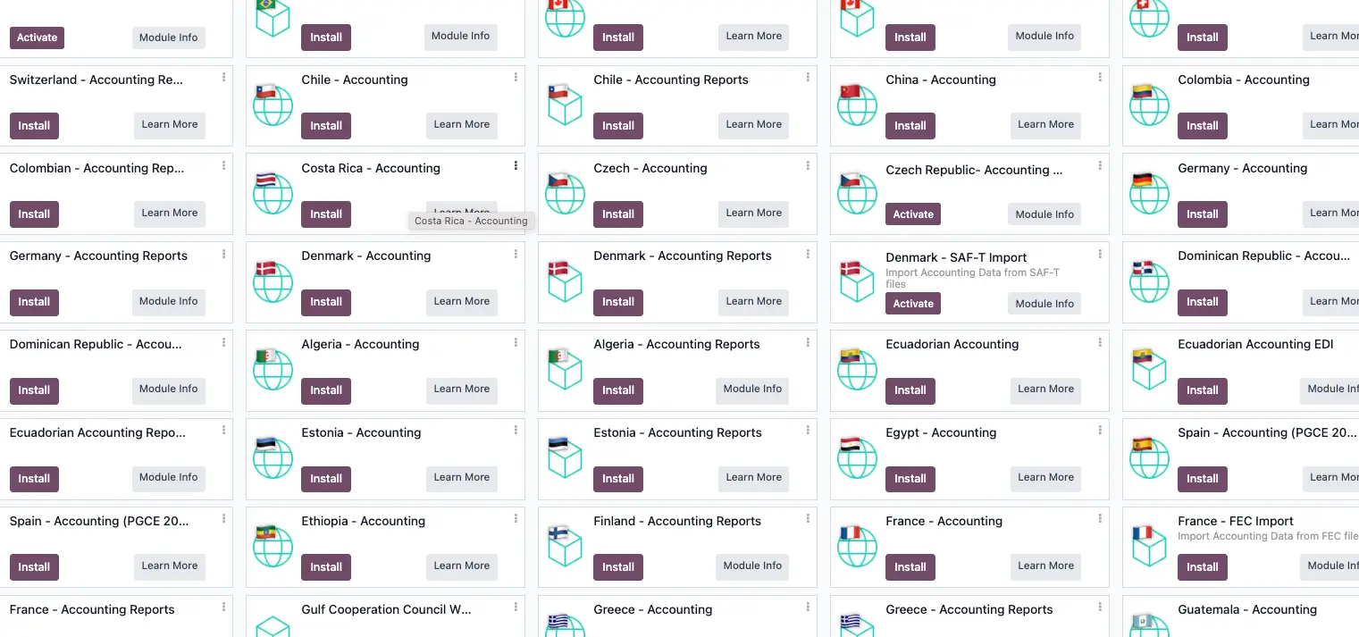 odoo localisation packages