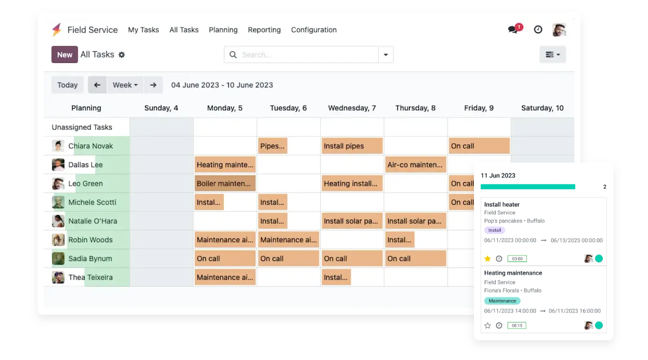 field service page calendar