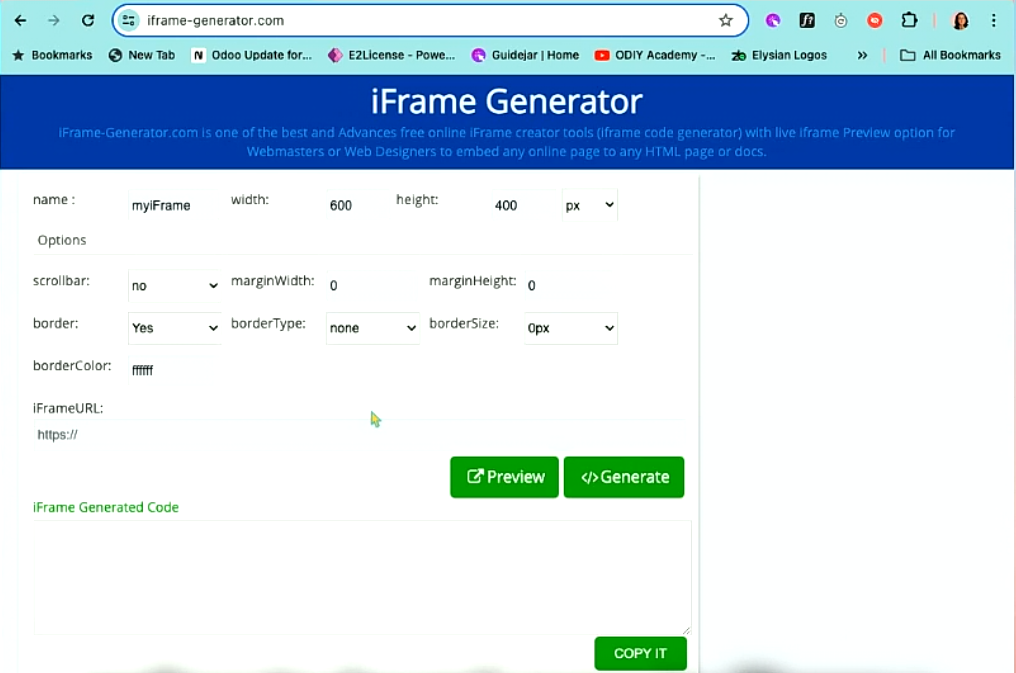 Iframe website screenshot