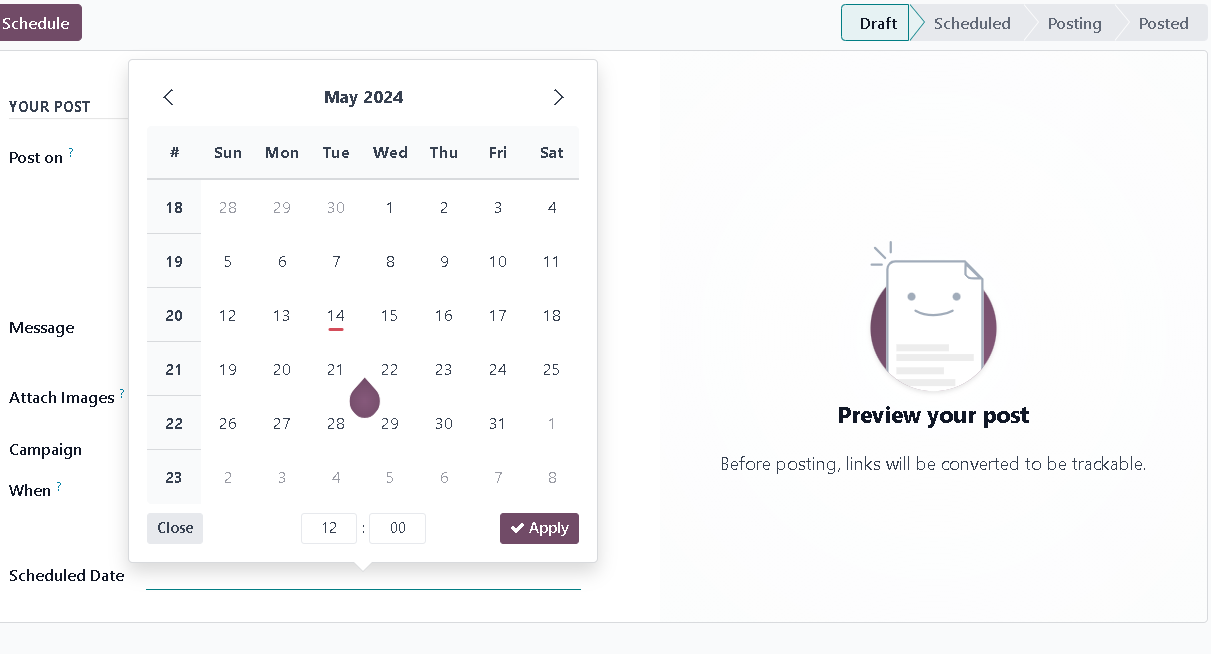 screenshot scheduling a post