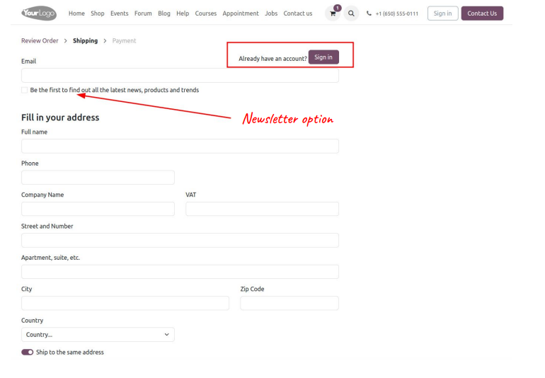 Sign-In Button in Checkout Form