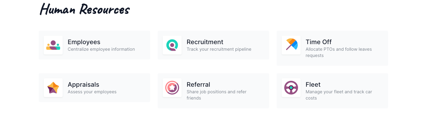 icons of applications under human resources
