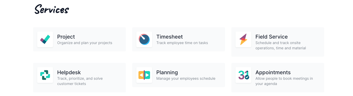 icons of applications under services