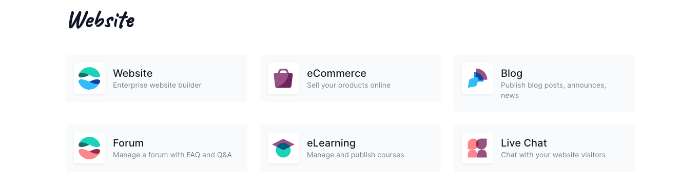 Icons of applications under website