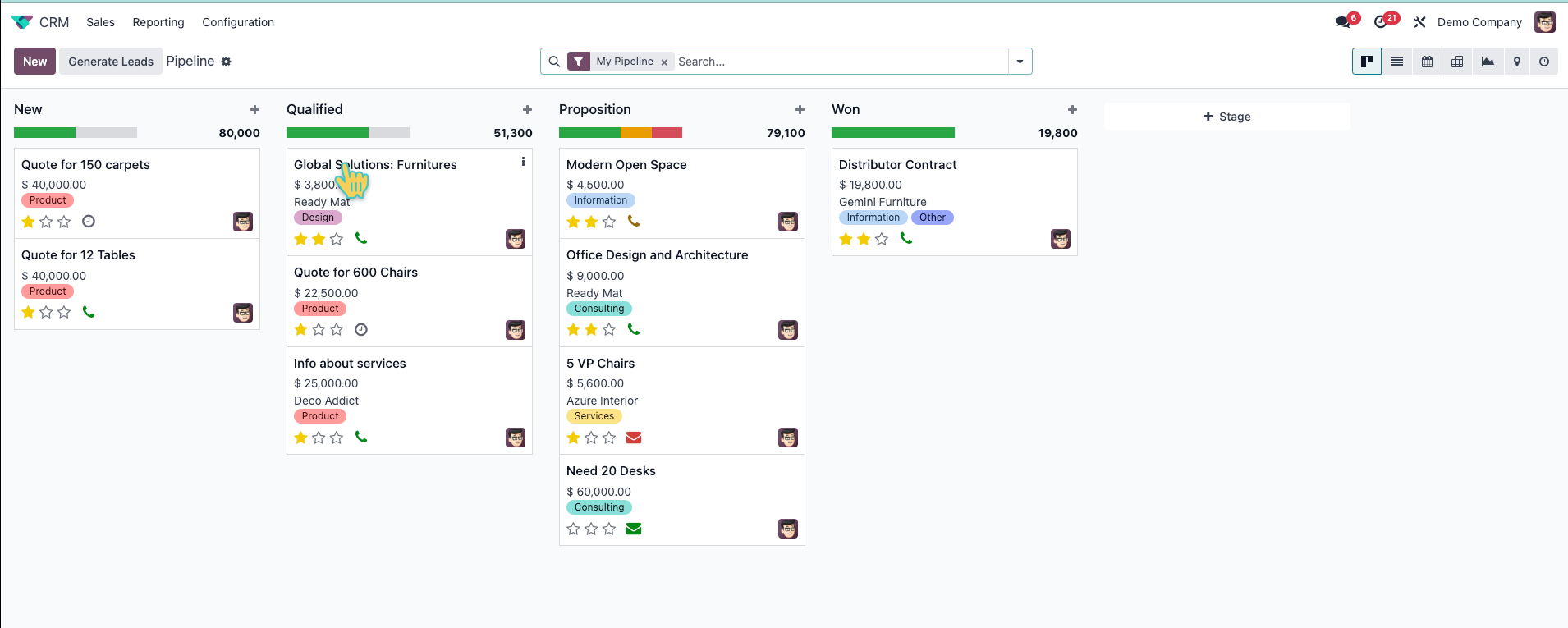 Odoo CRM Kanban